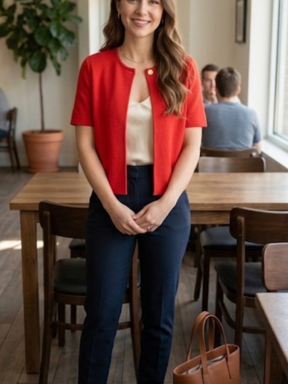 Zara Red Short-Sleeve Cardigan Jacket